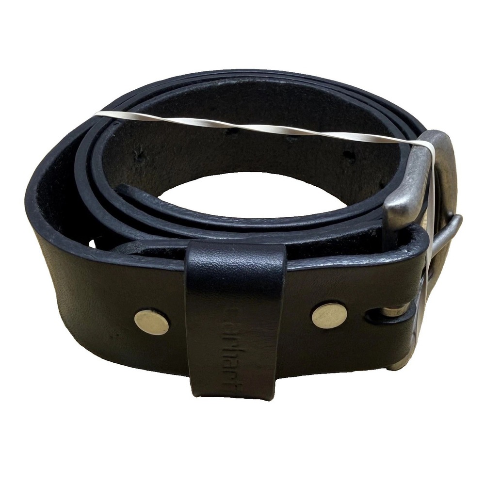 Carhartt Belt Mens 38 Black Genuine Leather Workwear Buckle Logo Casual 2201